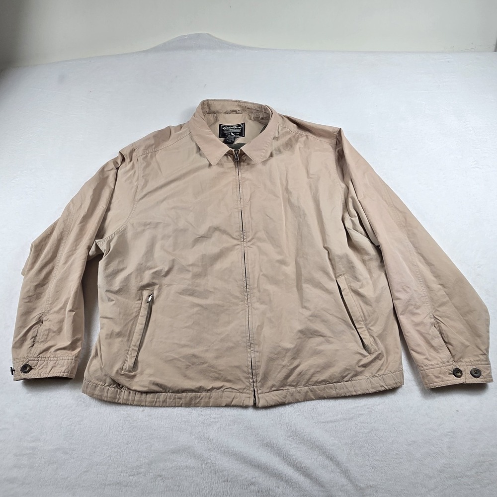 Eddie Bauer Vintage Windbreaker Jacket Mens 3XL Tall Beige Full Zip Outdoor Coat